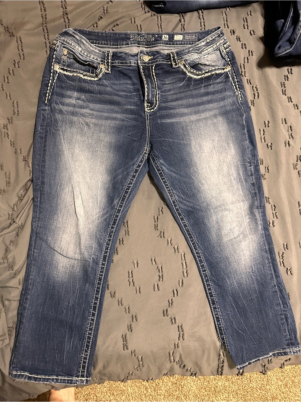 Miss Me Distressed Dark Blue Cropped Jeans